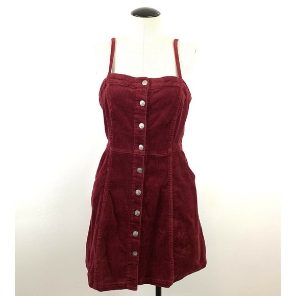 H&M Dresses & Skirts - Divided H&M Corduroy Cami Dress Size 10 Maroon Red Overalls Button Front